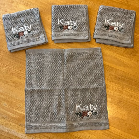 Threshold bath towel set - NWT - embroidered with flowers & Katy - Classic Gray - Picture 3 of 10